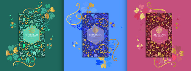 Luxury packaging design of chocolate bars. Vintage vector ornament template. Elegant, classic elements. Great for food, drink and other package types. Can be used for background and wallpaper.