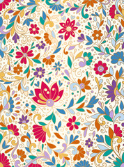 Fototapeta na wymiar Abstract floral background. Vector ornament pattern. Paisley elements. Great for fabric, invitation, wallpaper, decoration, packaging or any desired idea.
