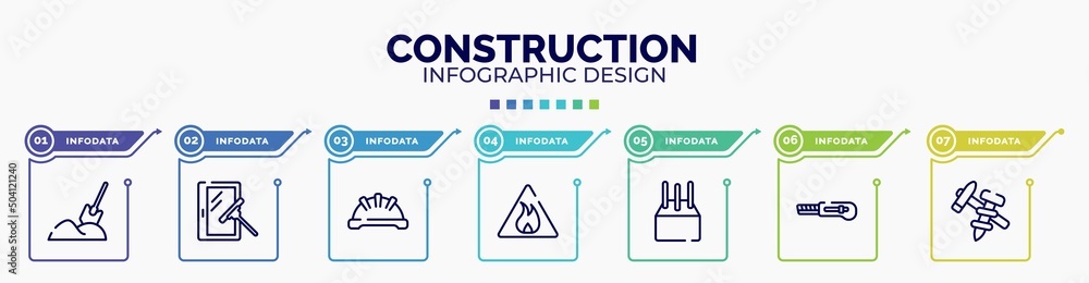 Aufkleber infographic for construction concept. vector infographic template with icons and 7 option or steps. 