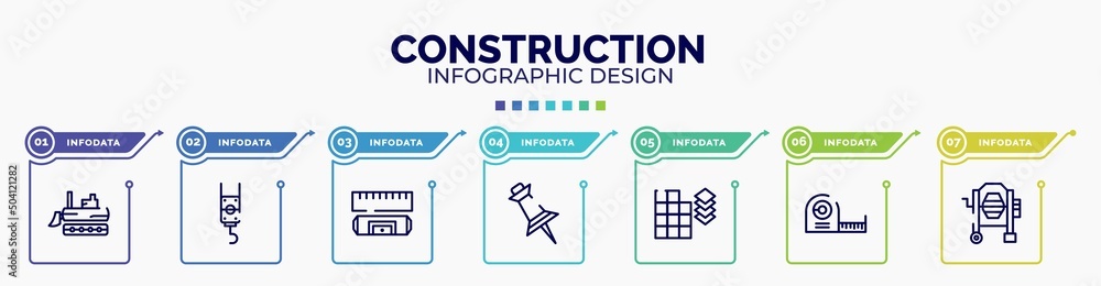 Aufkleber infographic for construction concept. vector infographic template with icons and 7 option or steps. 