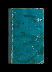 old dirty book cover mockup isolated on black