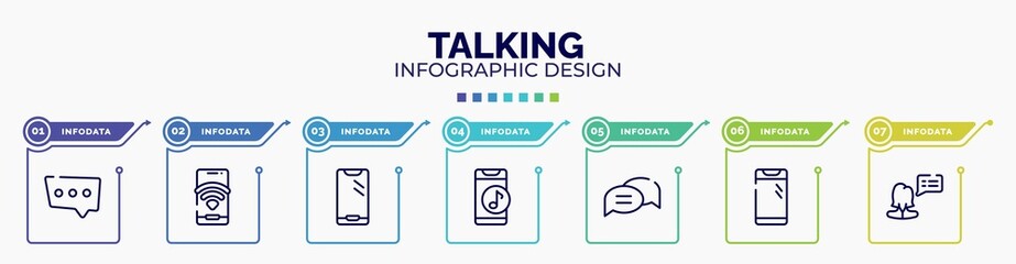infographic for talking concept. vector infographic template with icons and 7 option or steps. included three dots ellipsis, wireless, new mobile phone, phone with music player, chat bubble with