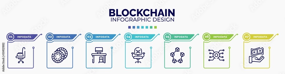 Aufkleber infographic for blockchain concept. vector infographic template with icons and 7 option or steps. in