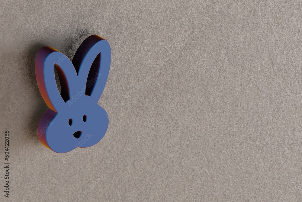 Poster Beautiful abstract illustrations Blue Rabbit symbol icons on a wall background. 3d rendering illustration. Background pattern for design.