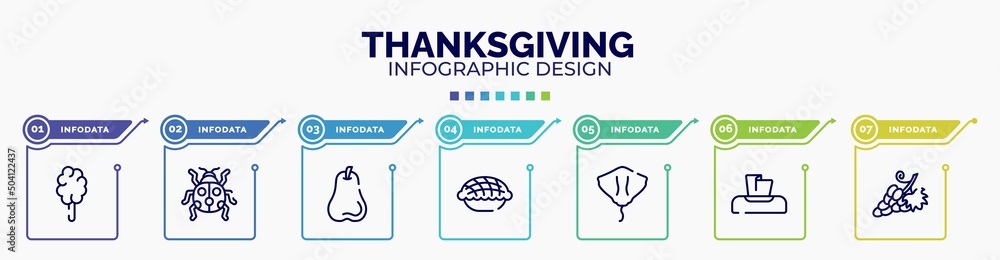 Poster infographic for thanksgiving concept. vector infographic template with icons and 7 option or steps. 