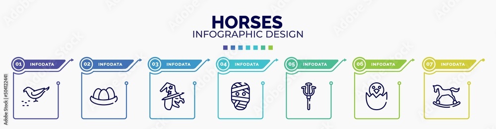 Poster infographic for horses concept. vector infographic template with icons and 7 option or steps. includ