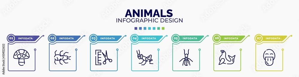 Poster infographic for animals concept. vector infographic template with icons and 7 option or steps. inclu