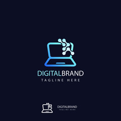 Computer logo design. Pc fix, repair icon. Computer maintenance service. Coding, software. Computer tech shop. Computer help logotype badge, brand logo, name symbol, sign, emblem. Vector illustration.