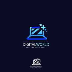 Computer logo design. Pc fix, repair icon. Computer maintenance service. Coding, software. Computer tech shop. Computer help logotype badge, brand logo, name symbol, sign, emblem. Vector illustration.