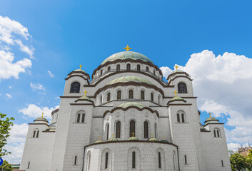 Back part of Saint Sava christian catedral with blue cloudy sky in the capital Belgrade of Serbia