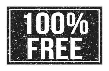 100% FREE, words on black rectangle stamp sign