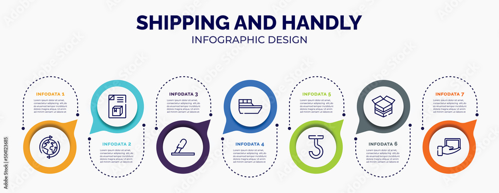 Aufkleber infographic for shipping and handly concept. vector infographic template with icons and 7 option or 
