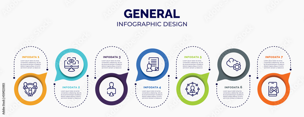Aufkleber infographic for general concept. vector infographic template with icons and 7 option or steps. inclu