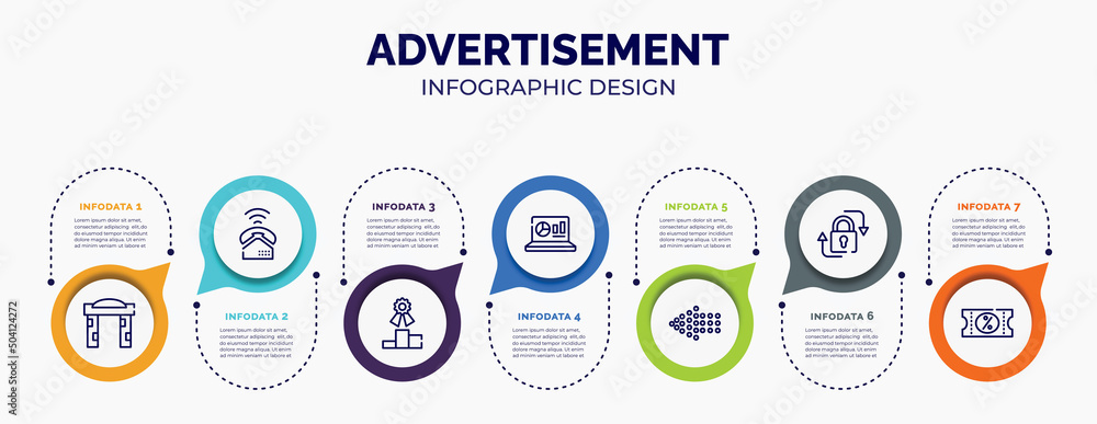 Aufkleber infographic for advertisement concept. vector infographic template with icons and 7 option or steps.