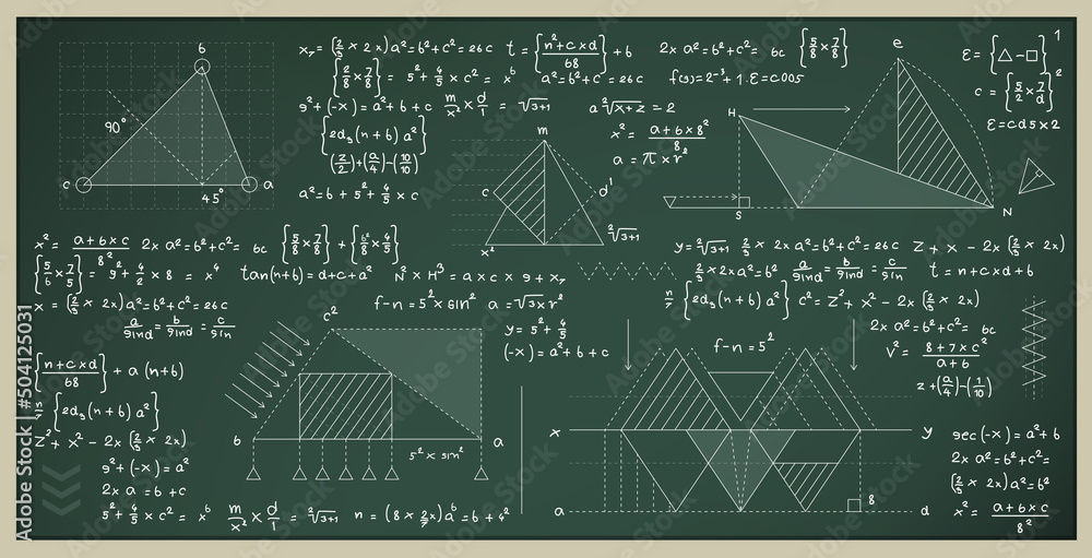 Wall mural mathematical and scientific formulas for finding the area of a triangle on a blackboard.