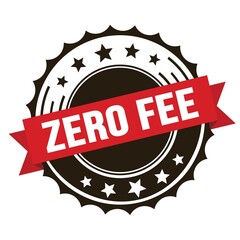 ZERO FEE text on red brown ribbon stamp.