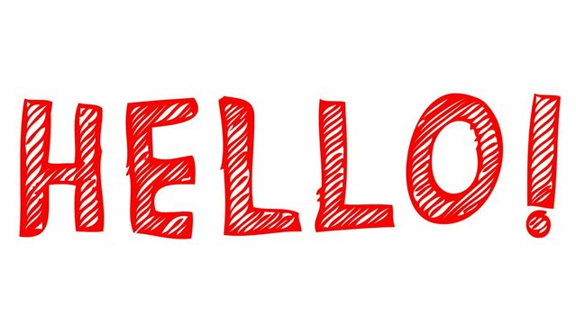 Animated red word in sketch style. Doodles with text Hello. Hand drawn vector illustrations isolated on white background.