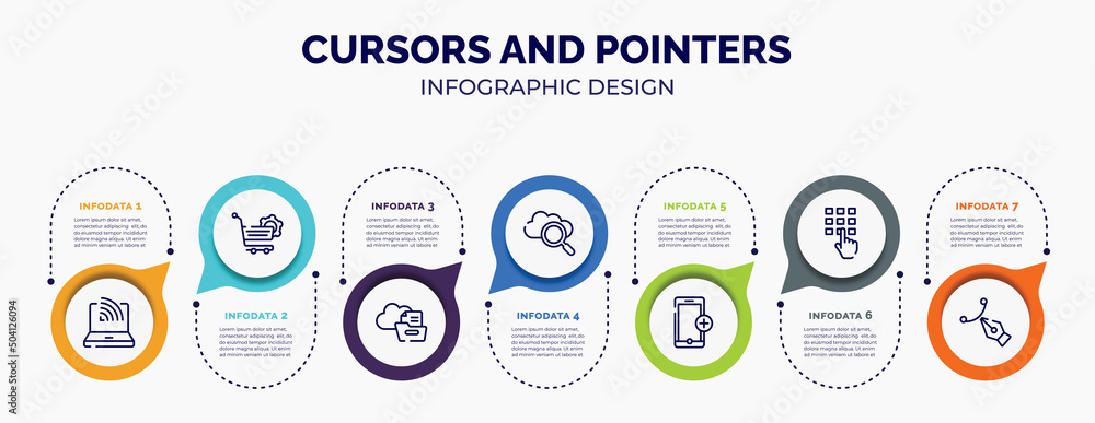 Poster infographic for cursors and pointers concept. vector infographic template with icons and 7 option or