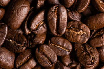 fragrant coffee beans close up. copy space. mockup