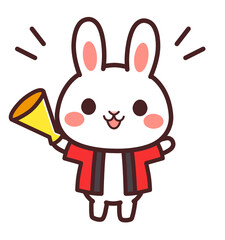 はっぴを着てメガホンを持っている兎のかわいいキャラクター　イラスト素材