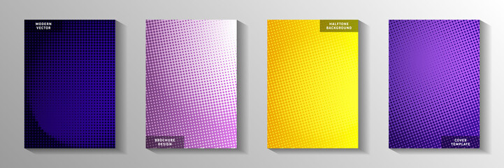 Modern circle screen tone gradation cover templates vector batch. Corporate brochure faded screen