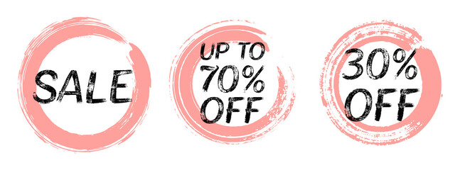 30 and up to 70% off sale label stickers vector set.