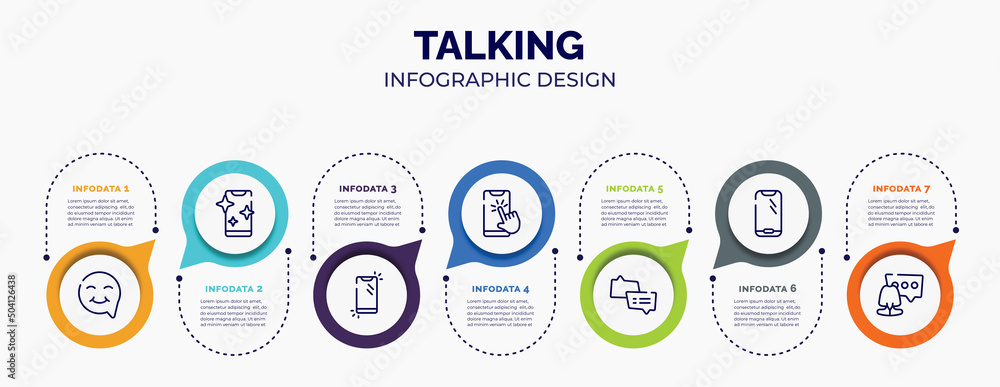 Aufkleber infographic for talking concept. vector infographic template with icons and 7 option or steps. inclu