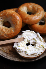 Fresh bagels. Bagel with cream cheese.