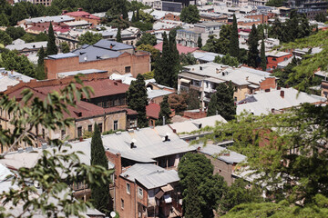 Panoramic top view of Tbilisi city