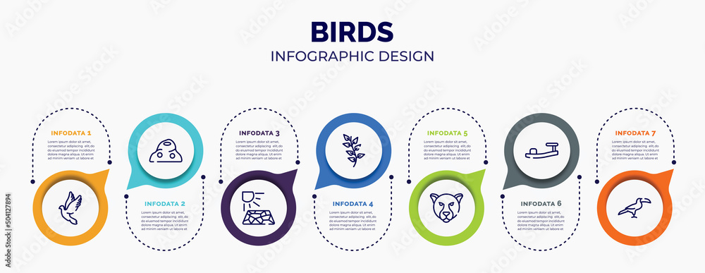 Aufkleber infographic for birds concept. vector infographic template with icons and 7 option or steps. include
