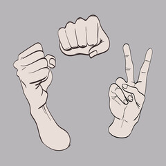 Set of Hand gesture symbols. Hand drawn trendy vector illustration. Cartoon style. Flat design. All elements are Isolated