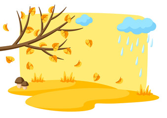 Autumn tree branch with falling yellow leaves. Seasonal illustration.