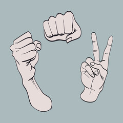 Set of Hand gesture symbols. Hand drawn trendy vector illustration. Cartoon style. Flat design. All elements are Isolated