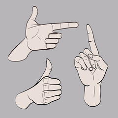 Set of Hand gesture symbols. Hand drawn trendy vector illustration. Cartoon style. Flat design. All elements are Isolated