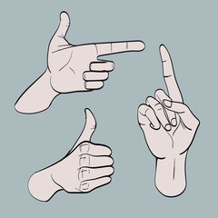 Set of Hand gesture symbols. Hand drawn trendy vector illustration. Cartoon style. Flat design. All elements are Isolated