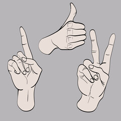 Set of Hand gesture symbols. Hand drawn trendy vector illustration. Cartoon style. Flat design. All elements are Isolated