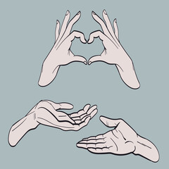 Set of Hand gesture symbols. Hand drawn trendy vector illustration. Cartoon style. Flat design. All elements are Isolated