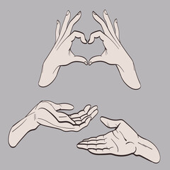 Set of Hand gesture symbols. Hand drawn trendy vector illustration. Cartoon style. Flat design. All elements are Isolated