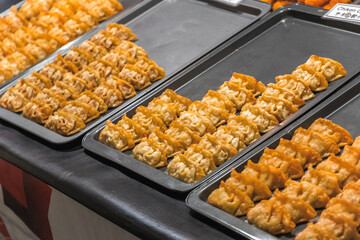 Japanese gyozas dumplings on display at Brick Lane Market in London England