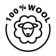 100% wool black outline badge icon label isolated vector on transparent background