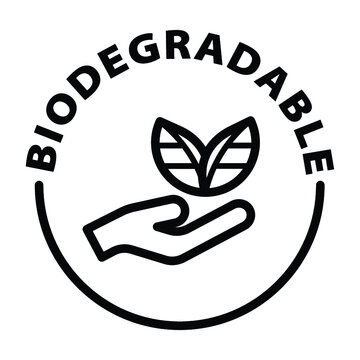 biodegradable black outline badge icon label isolated vector on transparent background ecology
