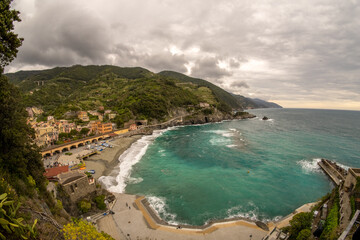 Fototapeta premium Italy, Liguria, La Spezia, Levanto, 5 lands, Monterosso, panoramic view and the main square