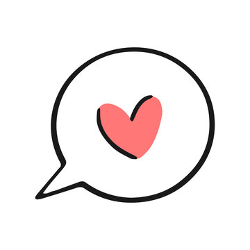 Speech round bubble with a heart in doodle style. Vector isolated illustration. Happy Valentine's Day.