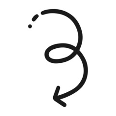 A swirling left arrow isolated on a white background. Vector illustration.