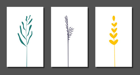 Vector botanical wall arts, with leaves. Minimalistic and natural. Leaves and line arts design.