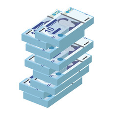 Fototapeta premium Tunisian Dinar Vector Illustration. Tunisia money set bundle banknotes. Paper money 10 TND. Flat style. Isolated on white background. Simple minimal design.