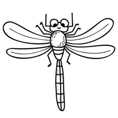 Cute dragonfly. Winged Insect. Linear hand drawing. Vector illustration. Character for design, decor, decoration and print.