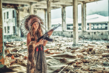 indian woman in the face industry building.