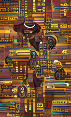 abstract vector background with African motifs in yellow sandy brown colors. Imitation of traditional texture for design and creativity.