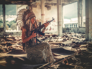 indian woman in the hand industry building.